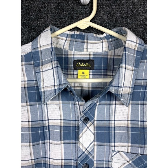 Cabelas All Over Vented Men's Blue Short Sleeve Plaid XL Hiking Fishing Shirt - Picture 3 of 9
